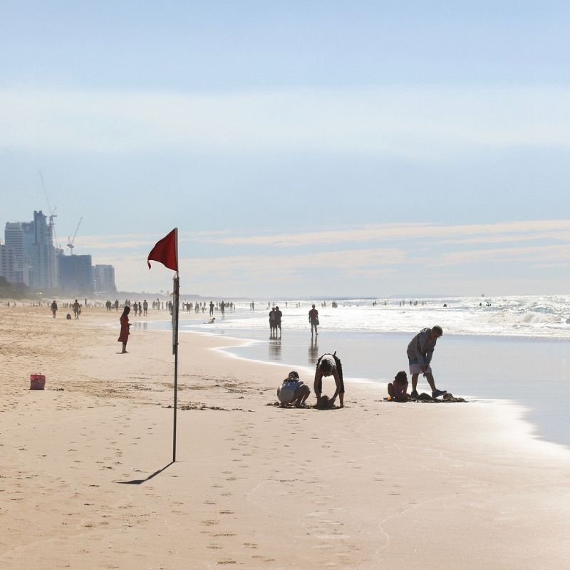 View of Surfers paradise beach and surf on the Gold Coast