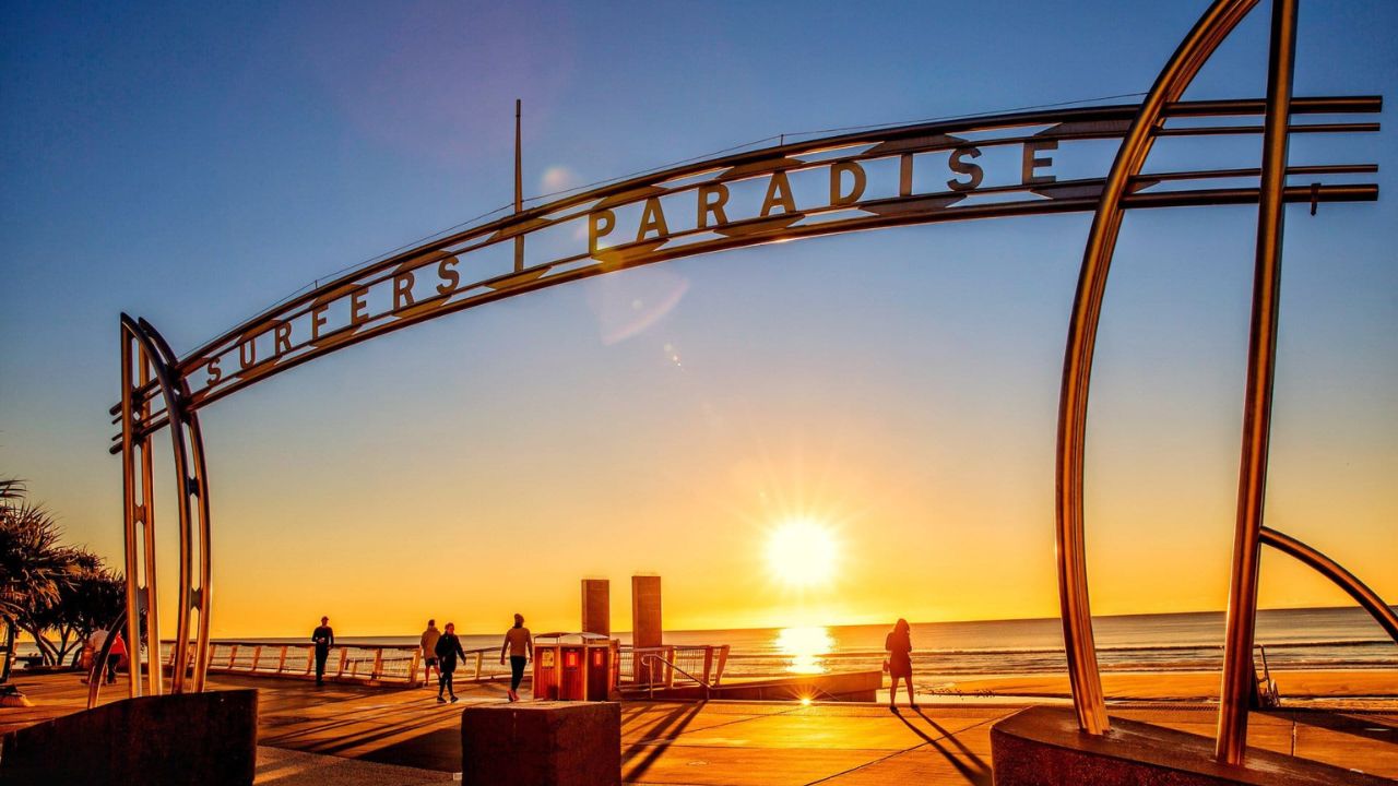 Surfers paradise sign over the beach, Gold Coast Australia