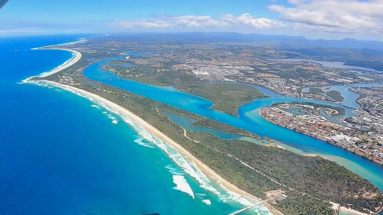 Aerial view of the Gold Coast from a sky diving plane
