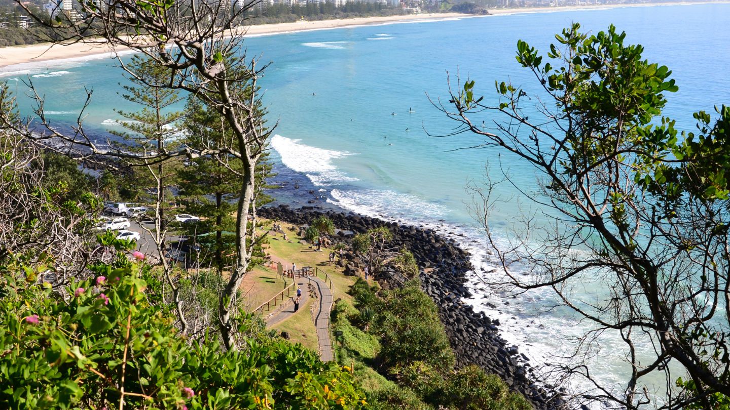 Burleigh Hill drone view looking back to Surfers