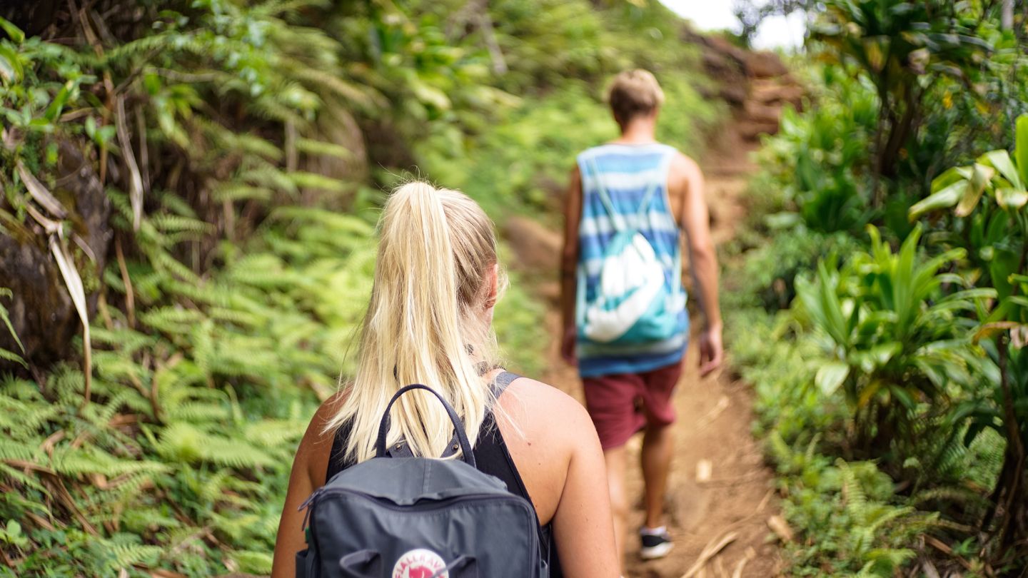 Two backpackers on a Gold Coast bush hiking trail