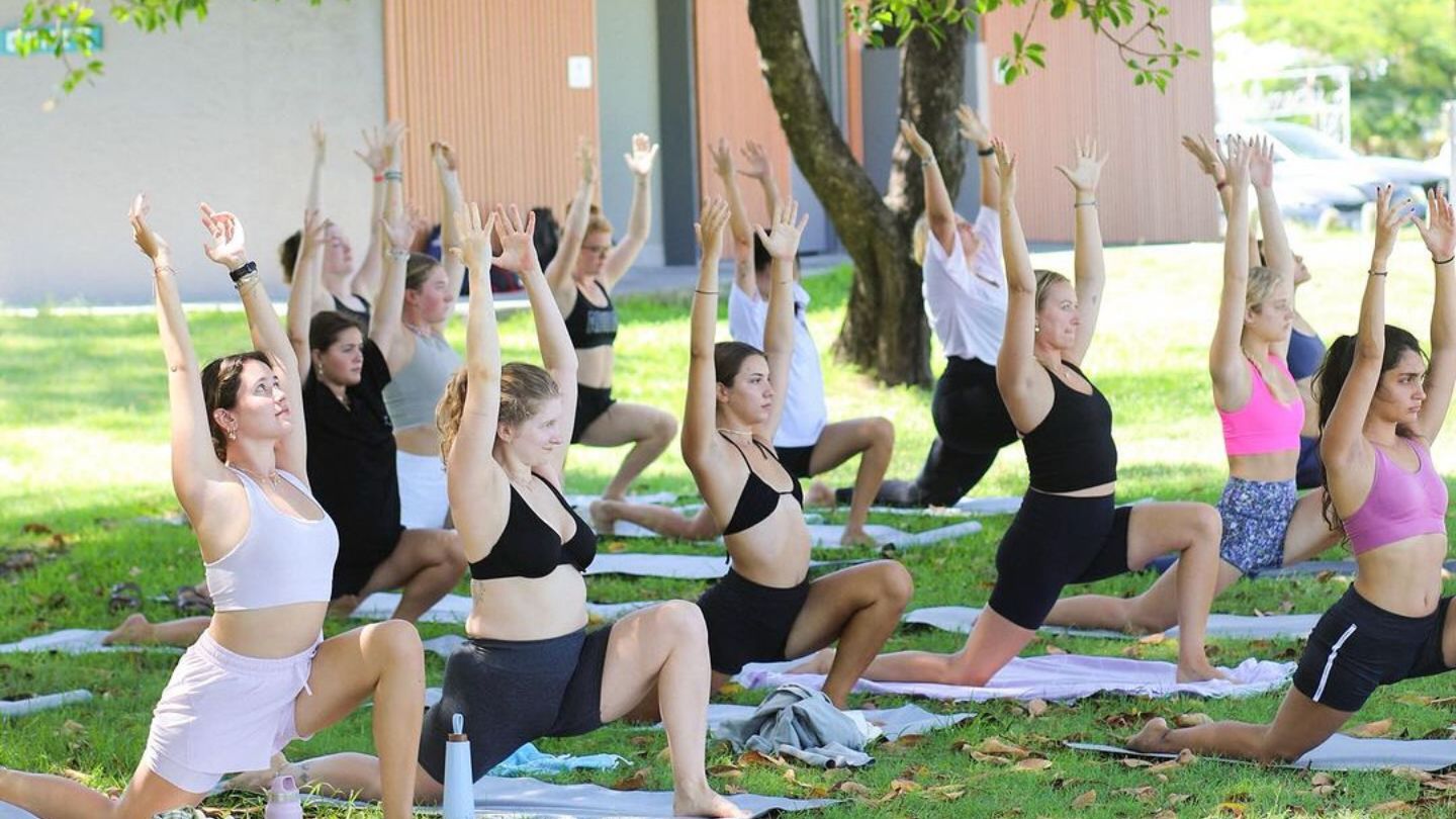 Budds hostel guests at our free yoga class